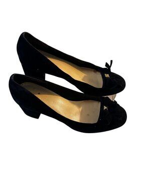Kate Spade Fringe Block Heel Pumps Old Money Classic Black Suede Shoes 8.5 M